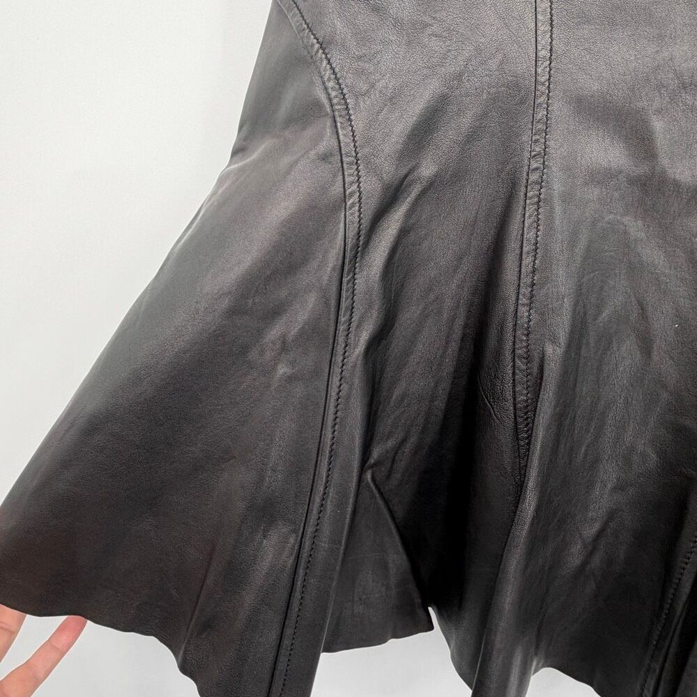 BCBGMAXAZRIA Black 100% Leather Paneled Flare Midi Skirt Women’s Size 6 - Picture 2 of 11